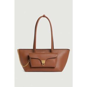 Geanta tote trapezoidala de piele Double Beat - Maro cognac imagine