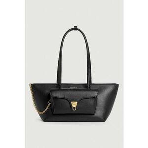 Geanta tote trapezoidala de piele Double Beat - Negru imagine