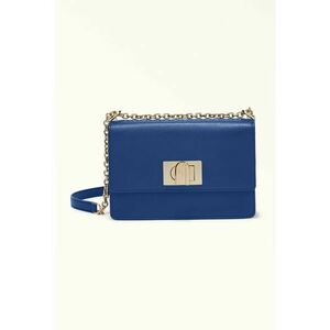 Geanta crossbody din piele cu bareta din lant si protectie pentru umar - Albastru ultramarin imagine
