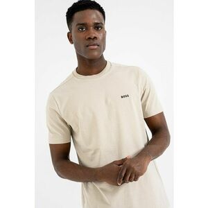 Tricou cu logo discret si decolteu la baza gatului - Bej imagine