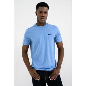 Tricou cu logo discret si decolteu la baza gatului - Albastru pastel/Albastru glaciar imagine