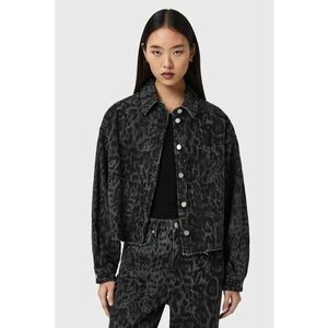Jacheta din denim si amestec de lyocell cu animal print - Negru/Gri imagine