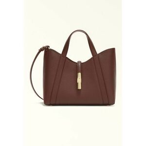 Geanta shopper de piele cu bareta detasabila texturat - Maro cognac imagine