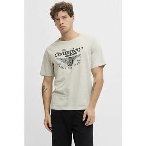 Tricou de bumbac cu imprimeu text - Gri deschis melange imagine