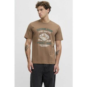 Tricou din amestec de bumbac cu imprimeu text - Maro camel imagine