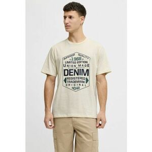 Tricou din amestec de bumbac cu imprimeu text - Crem imagine