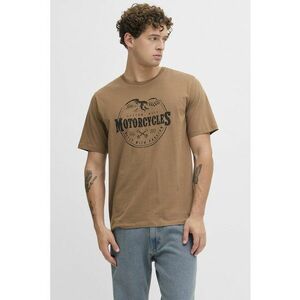 Tricou de bumbac cu imprimeu text - Maro camel imagine