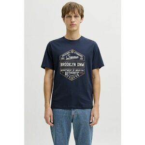 Tricou din amestec de bumbac cu imprimeu text - Bleumarin imagine