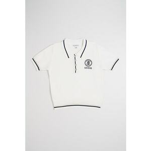 Pulover polo cu maneci scurte si linii contrastante - Bej/Alb murdar/Bleumarin imagine