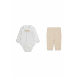 Set de body din amestec de bumbac si pantaloni de trening - 2 piese - Maro nisip/Alb murdar imagine