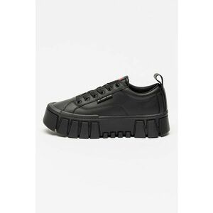 Pantofi sport flatform cu segmente de piele - Negru imagine
