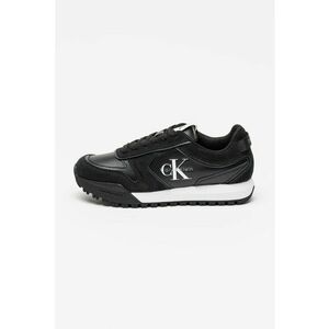 Pantofi sport low-cut de piele cu insertii de piele intoarsa - Alb/Negru imagine
