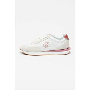 Pantofi sport de piele intoarsa cu garnituri din material textil - Alb/Roz zmeuriu/Bej deschis imagine
