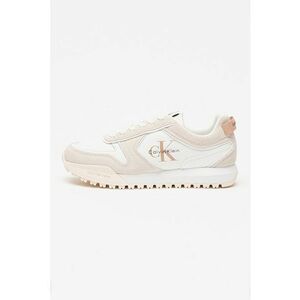 Pantofi sport low-cut de piele cu insertii de piele intoarsa - Alb optic/Roz pal imagine