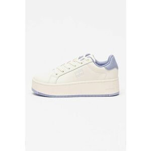 Pantofi sport flatform cu segmente de piele - Alb fildes/Lila imagine