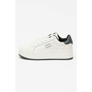 Pantofi sport flatform cu segmente de piele - Gri carbune/Alb optic imagine