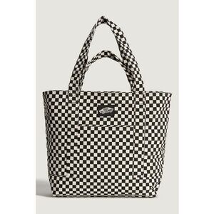 Geanta tote din bumbac cu model in carouri Tell All - Alb fildes - Negru imagine