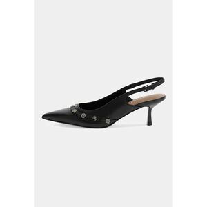 Pantofi slingback din piele cu varf ascutit si garnituri din piele ecologica - Negru imagine