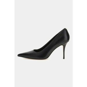 Pantofi de piele cu toc stiletto si aplicatie monograma discreta - Negru imagine