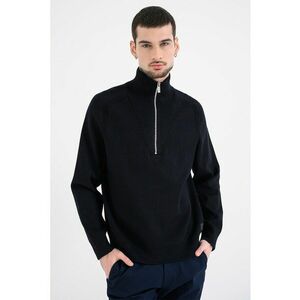 Pulover striat cu guler inalt si fermoar scurt - Albastru ultramarin imagine