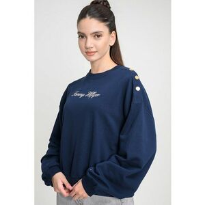 Bluza de trening cu croiala lejera si detalii nasturi pe un umar - Bleumarin imagine