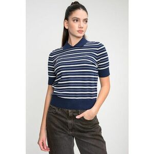Tricou slim-fit cu dungi - Alb/Bleumarin imagine