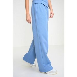 Pantaloni de trening cu croiala dreapta si cusaturi pe partea din fata - Albastru deschis imagine