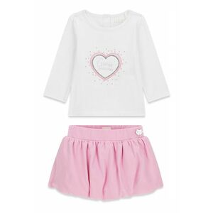 Set de bluza cu logo si fusta bufanta - Alb/Roz imagine