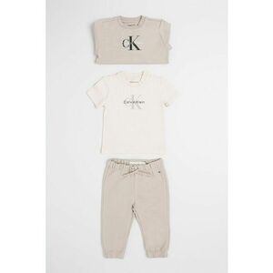 Set de bluza de trening - tricou si pantaloni de trening din amestec de bumbac organic - 3 piese - Verde pal/Bej deschis imagine