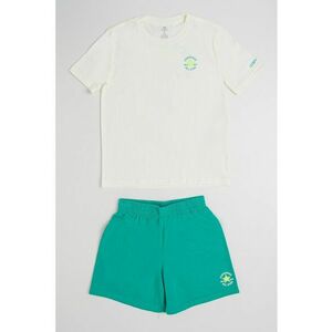Set de tricou si pantaloni scurti din amestec de bumbac - 2 piese - Verde/Crem imagine