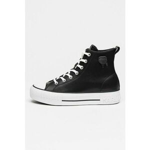 Tenisi din piele cu talpa flatform - Negru/Alb optic imagine