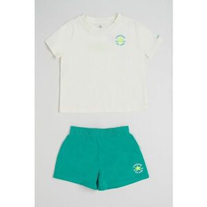 Set de tricou si pantaloni scurti cu imprimeu logo - 2 piese - Verde/Crem imagine