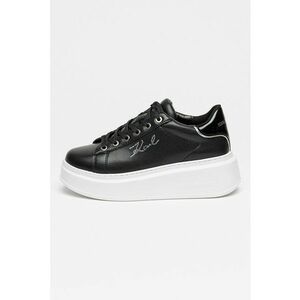 Pantofi sport din piele cu talpa wedge si logo cu strasuri - Negru/Alb optic imagine