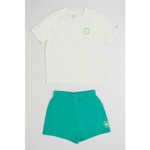 Set de tricou si pantaloni scurti din amestec de bumbac - 2 piese - Verde/Crem imagine