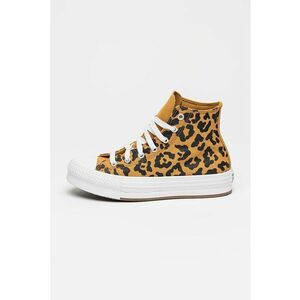 Tenisi mid-high din panza cu talpa flatform si model animal print Chuck Taylor All Star - Negru/Maro camel imagine