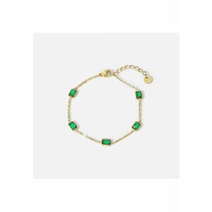 Bratara dama din otel inoxidabil - placata PVD cu aur 18K - decorata cu pietre verzi in forma dreptunghiulara - reglabila 17 + 3 cm imagine