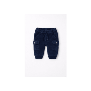 Pantaloni bebe baieti din catifea elastica cu buzunare cargo - Albastru inchis imagine