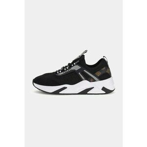 Pantofi sport wedge cu segmente din piele intoarsa sintetica si logo - Negru imagine