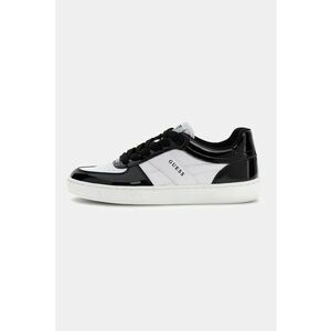 Pantofi sport din piele ecologica cu aspect lacuit - Negru/Alb optic imagine