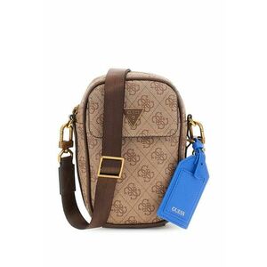 Geanta crossbody cu fermoar si model monograma Milano - Maro inchis/Bej imagine