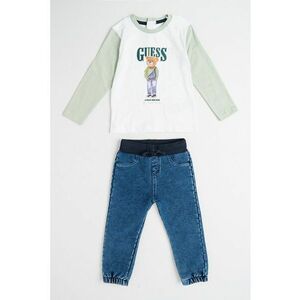 Set de blugi si bluza de bumbac - 2 piese - Alb/Verde/Albastru imagine