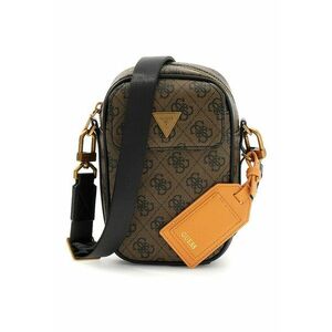 Geanta crossbody cu fermoar si model monograma Milano - Negru/Caramel imagine