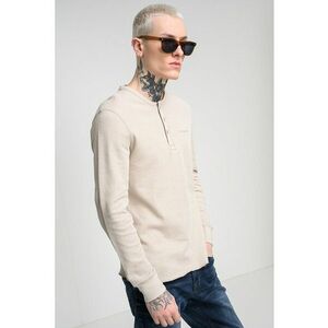 Bluza slim fit cu decolteu henley - Bej imagine