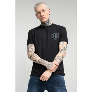 Tricou cu imprimeu si decolteu la baza gatului - Negru imagine