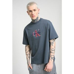 Tricou de bumbac cu logo brodat - Albastru prafuit imagine