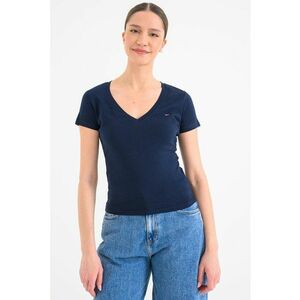 Tricou slim fit cu broderie logo discreta - Albastru indigo imagine