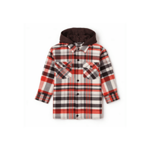 Camasa pentru baieti model in carouri cu gluga detasabila bumbac croiala oversized imagine