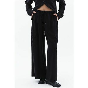 Pantaloni cargo din lyocell cu snur in talie - Negru imagine