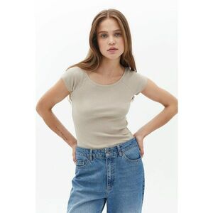 Tricou striat cu croiala slim-fit si maneci raglan - Bej deschis imagine