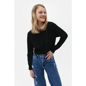Pulover tricotat fin cu decolteu la baza gatului - Negru imagine